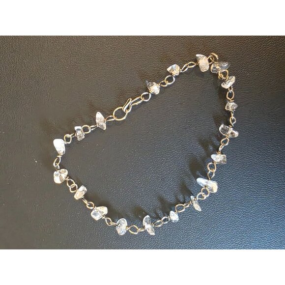 Silver Bracelet With Clear Quartz Crystal Chips 7.5" Hook Clasp - Picture 1 of 6